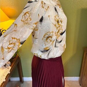 White House Black Market Gold and Black Floral Blouse